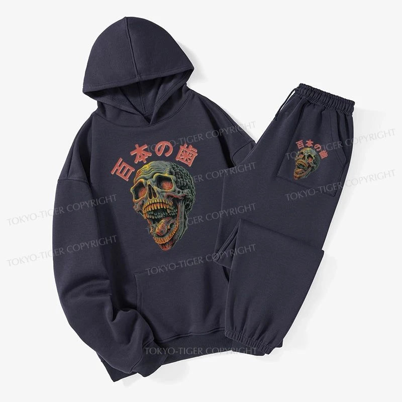 Tokyo-Tiger Terrifying And Disgusting Skull Fleece Lined Hoodie Set